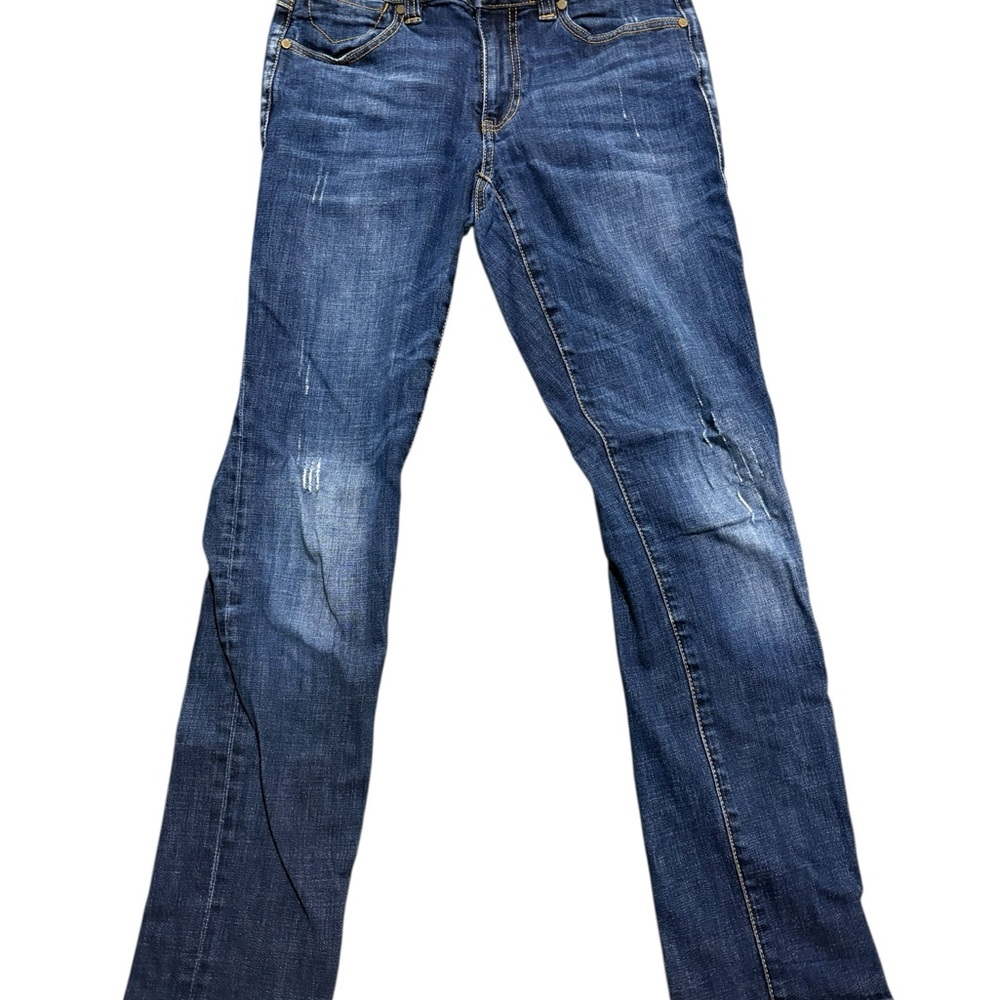 CAbi Women’s High Rise Straight Denim Medium Wash Blue Jeans 2